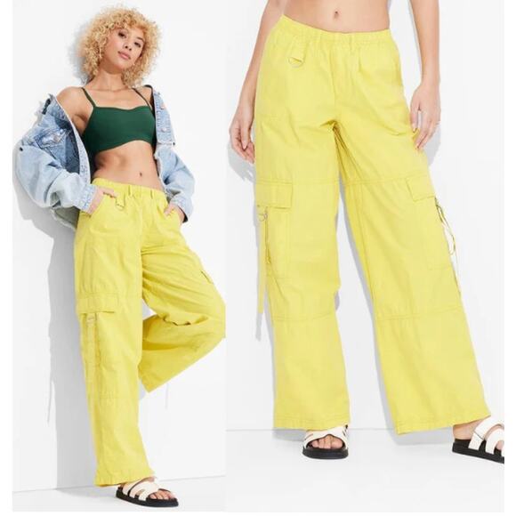 wild fable Pants - NWT Wild Fable Pull On Elastic Waist Wide Leg Cargo Pants Yellow Women's Size S